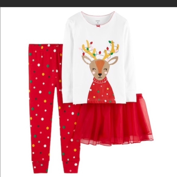 Carter's Other - Carter’s 12M 3 piece set Christmas holidays reindeer polka dots red white tulle